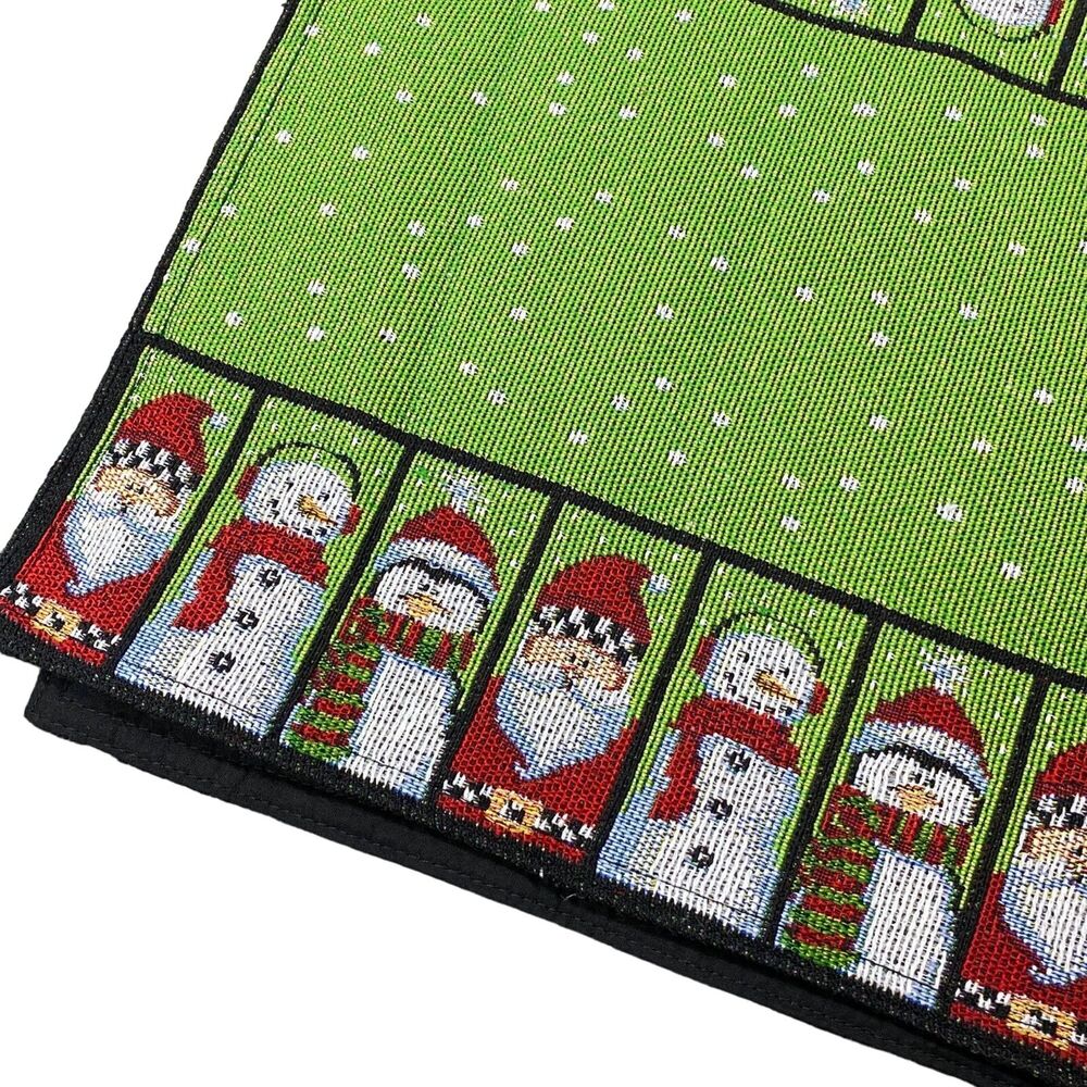 Windam Home Tapestry Christmas Table Runner Green Santa Snowman Penguin 13x72